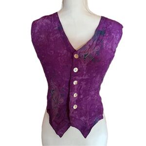 Vintage synchronicity Batik Purple Vest Paisley Whimsygoth 90s‎ Y2K Witchy Pearl